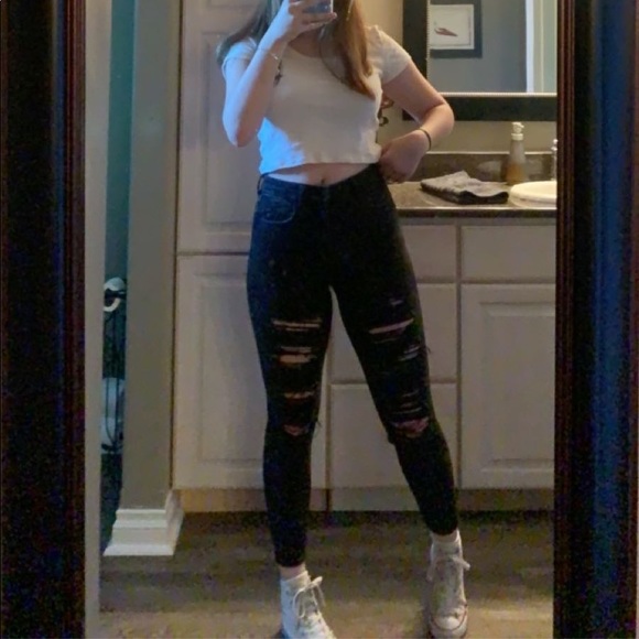 American Eagle Outfitters Denim - AMERICAN EAGLE ripped skinny jean black